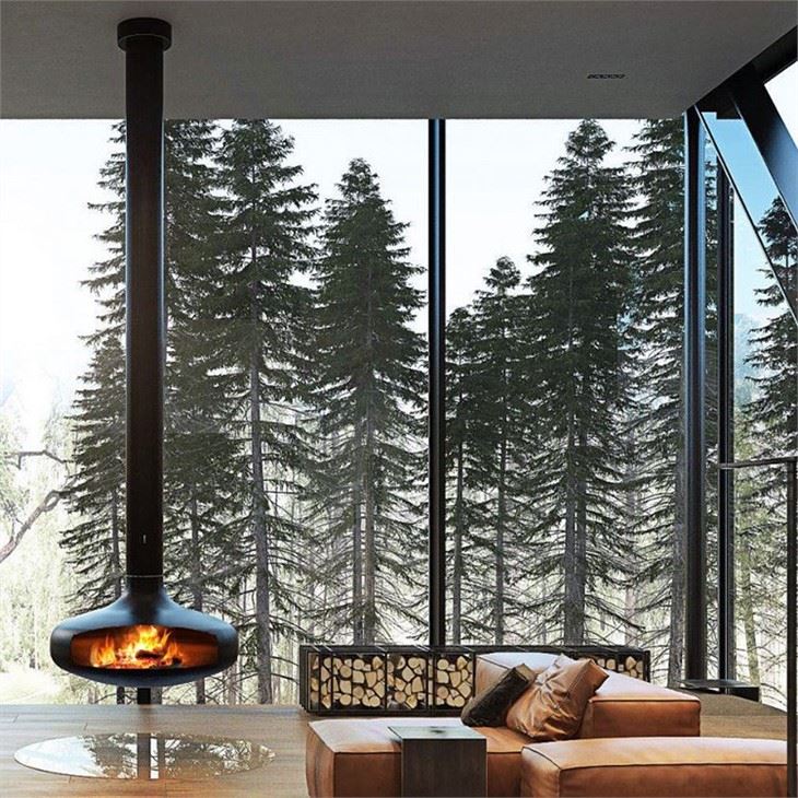 Suspended Fireplace Cocoon Matte Black Real Flame Hanging Fireplace