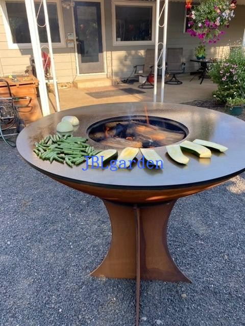 Corten Steel Fire Pit With Grill Table