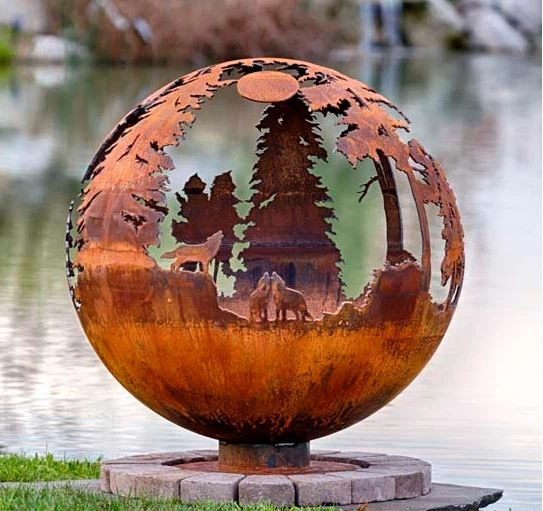 Decorative Spherical Fire Pit Of Corten Steel